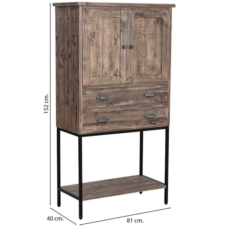 Buffet haut bois brun et métal 81x40x152 cm Ozanio  - 9
