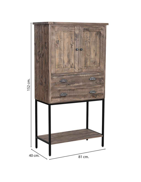 Buffet haut bois brun et métal 81x40x152 cm Ozanio  - 9