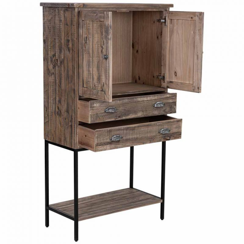 Buffet haut bois brun et métal 81x40x152 cm Ozanio  - 4