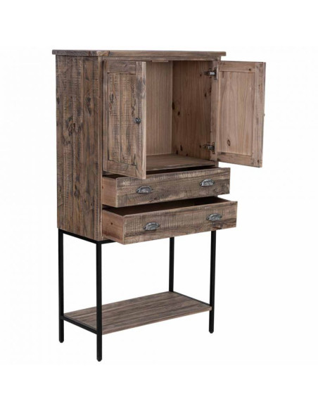 Buffet haut bois brun et métal 81x40x152 cm Ozanio  - 4