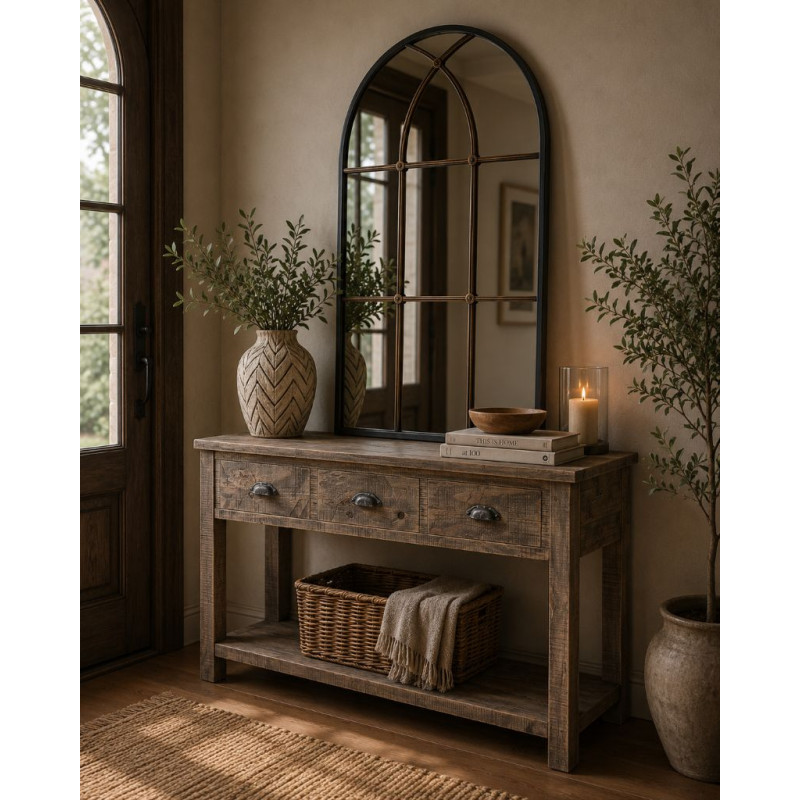 Console d’entrée bois brun 3 tiroirs 120x40x78,5 cm Ozanio  - 2