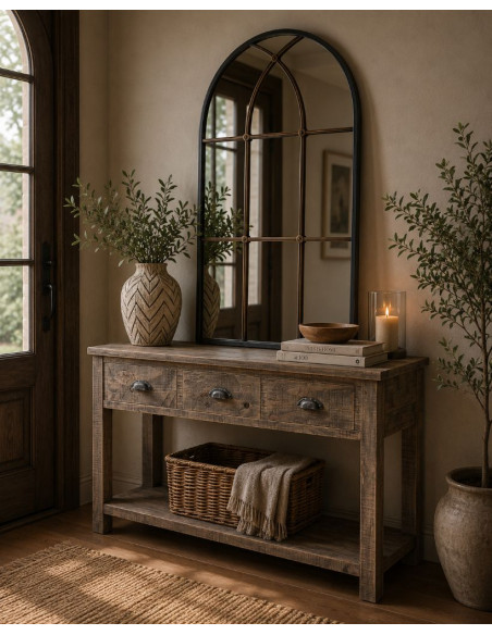 Console d’entrée bois brun 3 tiroirs 120x40x78,5 cm Ozanio  - 2