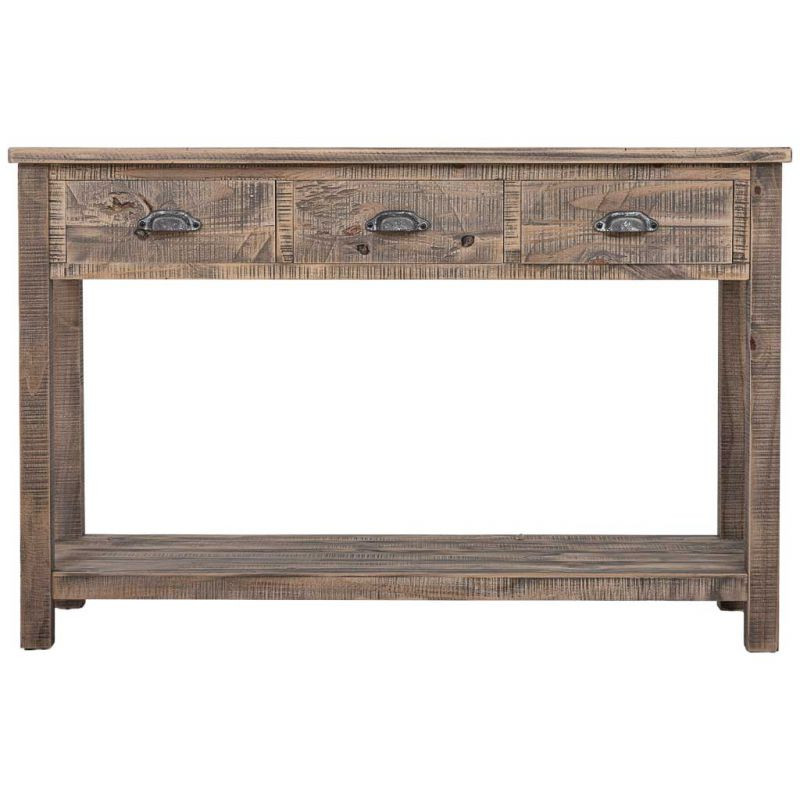 Console d’entrée bois brun 3 tiroirs 120x40x78,5 cm Ozanio  - 3