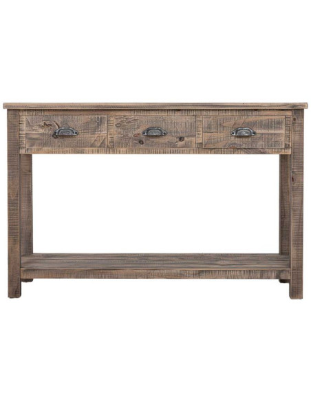 Console d’entrée bois brun 3 tiroirs 120x40x78,5 cm Ozanio  - 3