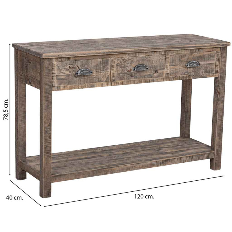 Console d’entrée bois brun 3 tiroirs 120x40x78,5 cm Ozanio  - 9