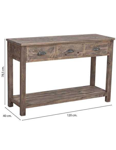 Console d’entrée bois brun 3 tiroirs 120x40x78,5 cm Ozanio  - 9