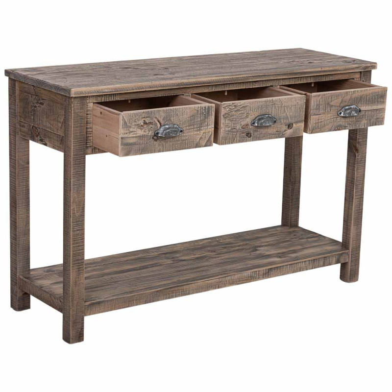 Console d’entrée bois brun 3 tiroirs 120x40x78,5 cm Ozanio  - 4