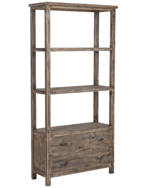 Bibliothèque en bois brun 2 tiroirs 99x38x201 cm Ozanio  - 1