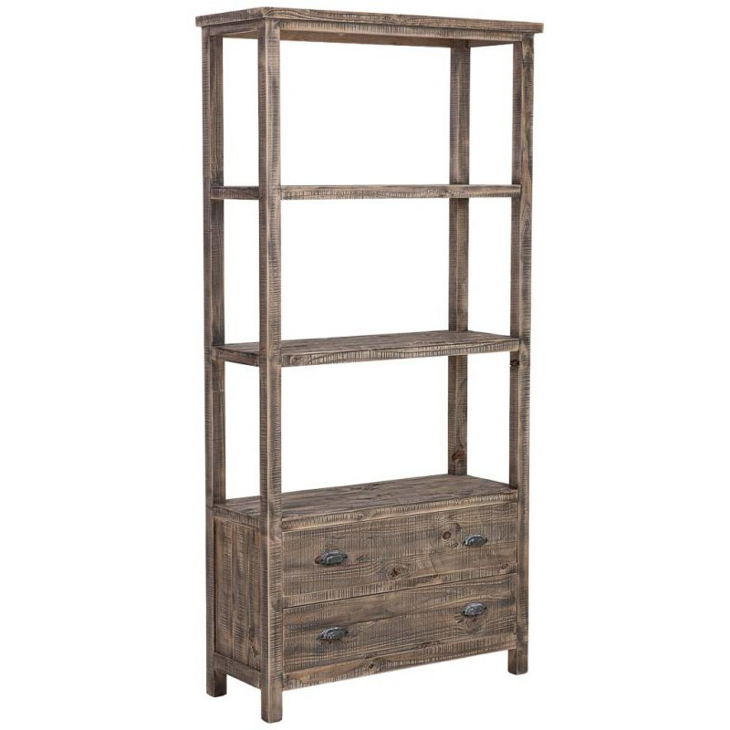 Bibliothèque en bois brun 2 tiroirs 99x38x201 cm Ozanio  - 1