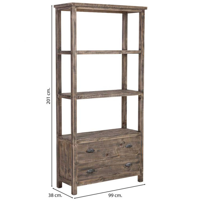 Bibliothèque en bois brun 2 tiroirs 99x38x201 cm Ozanio  - 8