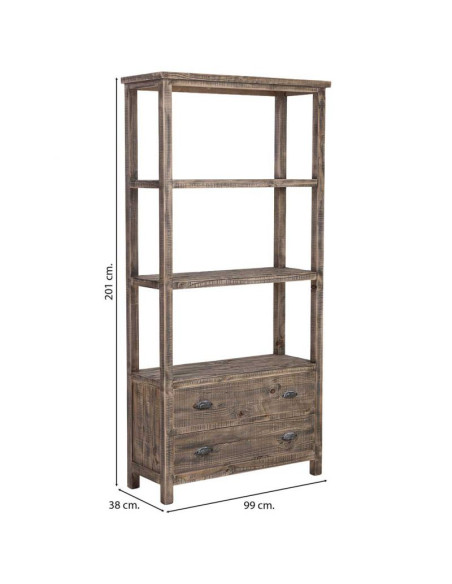 Bibliothèque en bois brun 2 tiroirs 99x38x201 cm Ozanio  - 8