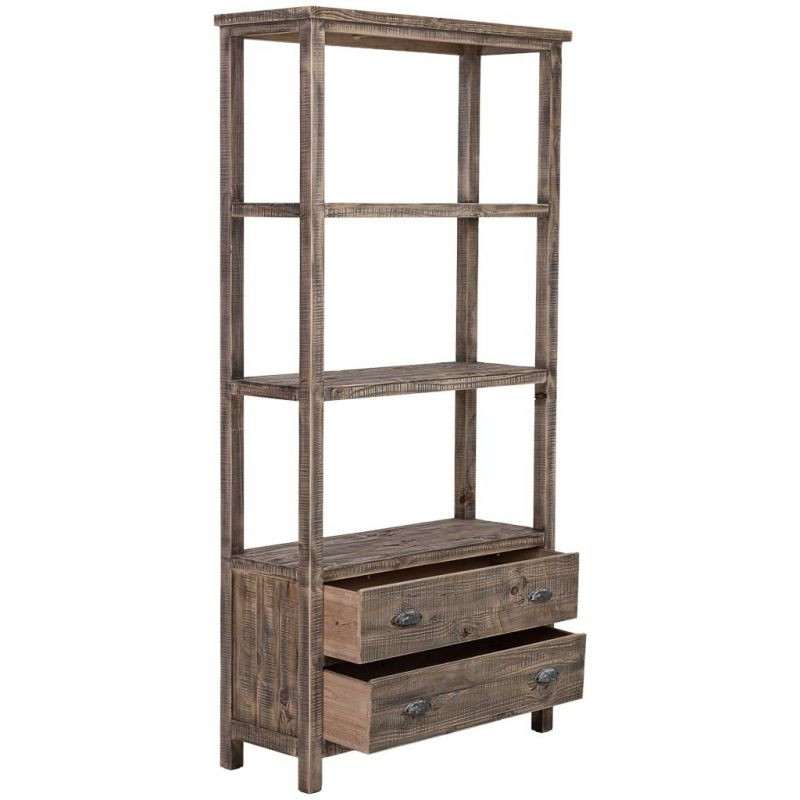 Bibliothèque en bois brun 2 tiroirs 99x38x201 cm Ozanio  - 3