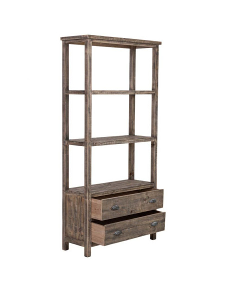 Bibliothèque en bois brun 2 tiroirs 99x38x201 cm Ozanio  - 3