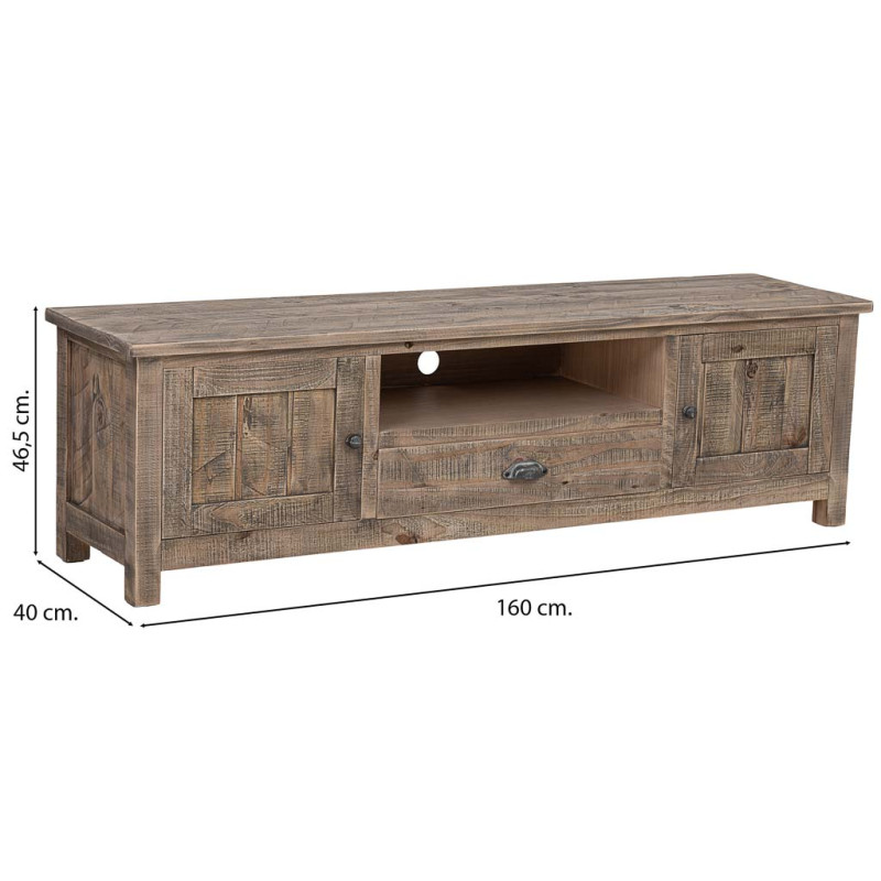 Meuble TV bois brun 2 portes 160x40x46,5 cm Ozanio  - 8