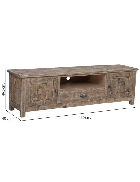 Meuble TV bois brun 2 portes 160x40x46,5 cm Ozanio  - 8