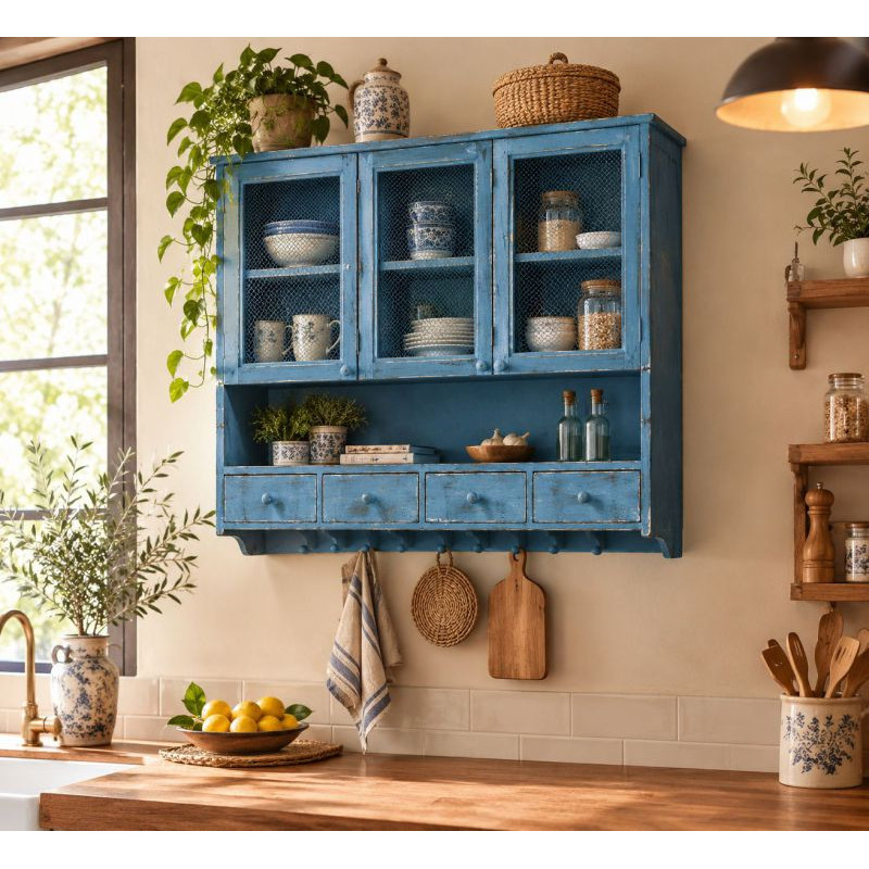 Meuble mural cuisine bleu canard en bois 89,5x19x79 cm Luziro  - 2