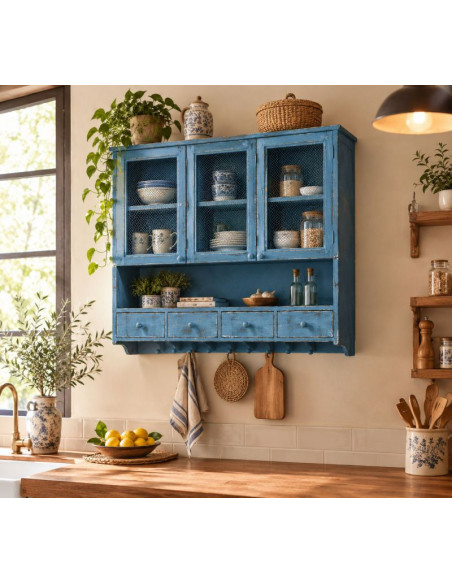 Meuble mural cuisine bleu canard en bois 89,5x19x79 cm Luziro  - 2