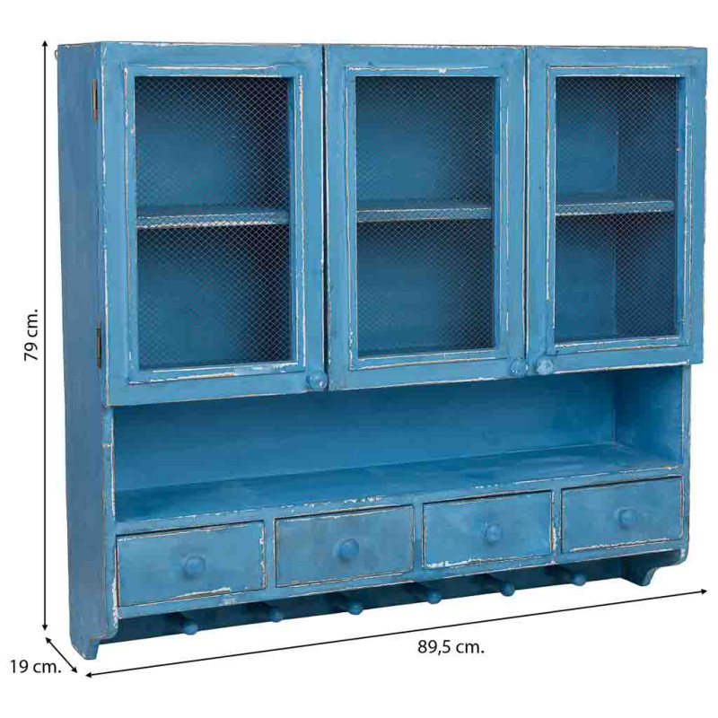 Meuble mural cuisine bleu canard en bois 89,5x19x79 cm Luziro  - 12