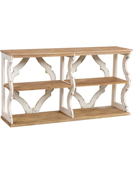 Bibliothèque basse bois de sapin blanc et naturel 163x42x85 cm Lazina  - 1