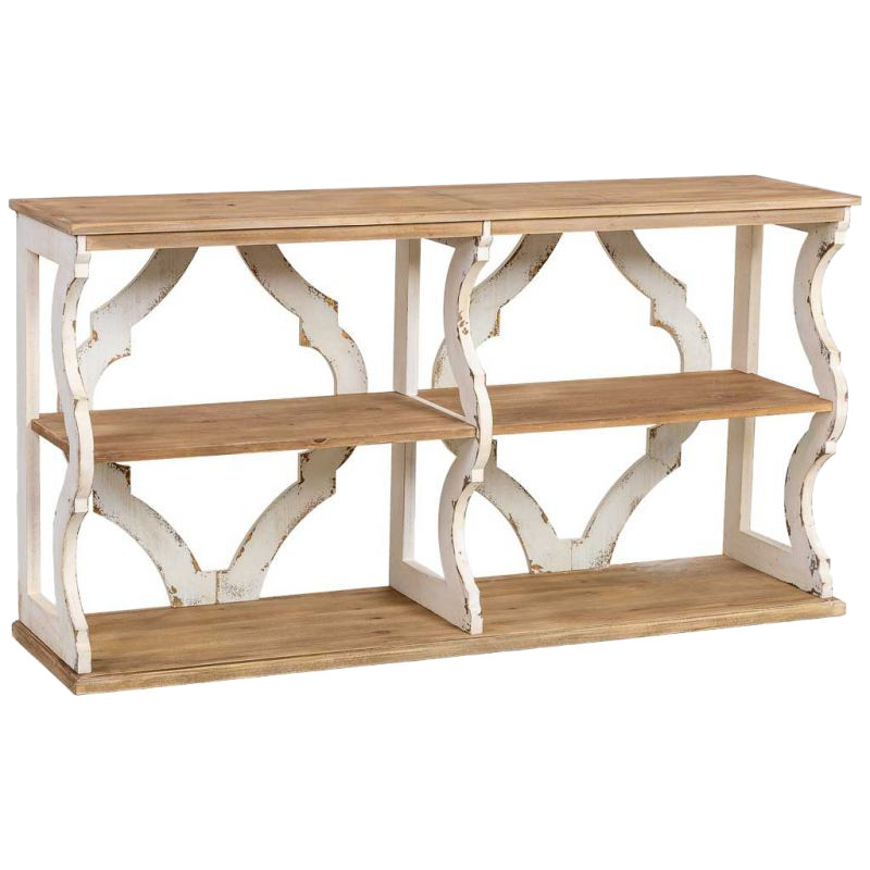 Bibliothèque basse bois de sapin blanc et naturel 163x42x85 cm Lazina  - 1
