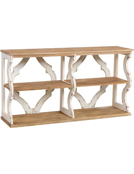Bibliothèque basse bois de sapin blanc et naturel 163x42x85 cm Lazina  - 1