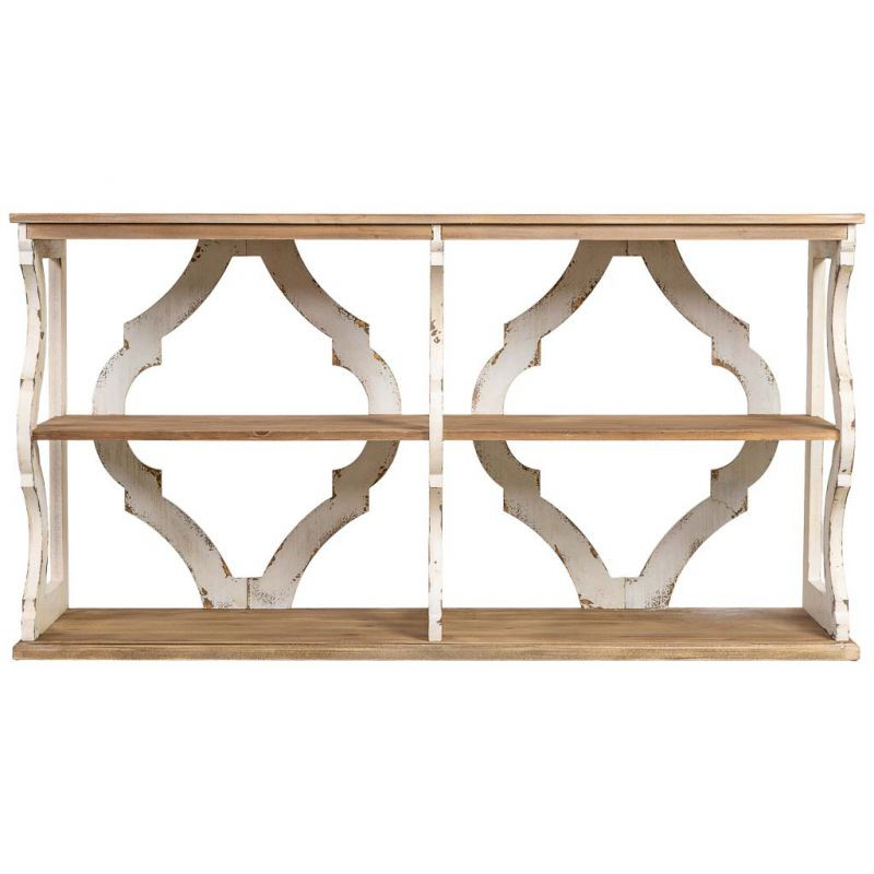 Bibliothèque basse bois de sapin blanc et naturel 163x42x85 cm Lazina  - 2