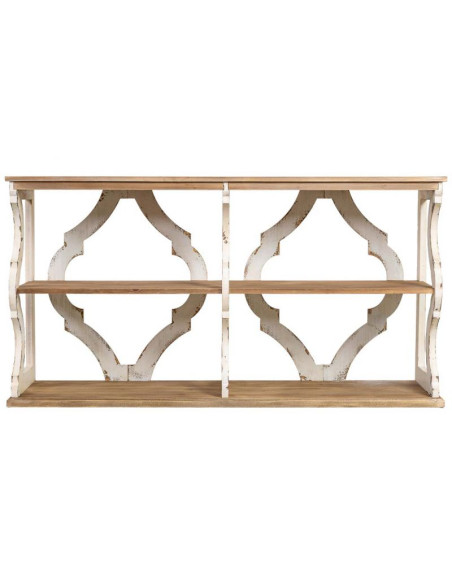 Bibliothèque basse bois de sapin blanc et naturel 163x42x85 cm Lazina  - 2
