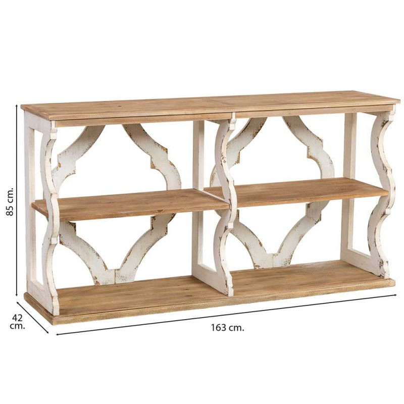 Bibliothèque basse bois de sapin blanc et naturel 163x42x85 cm Lazina  - 7