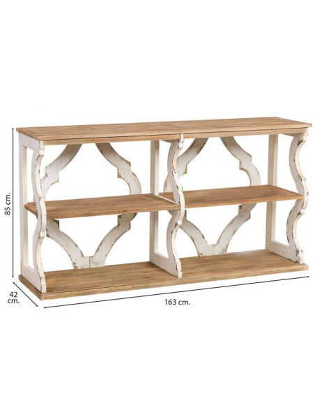 Bibliothèque basse bois de sapin blanc et naturel 163x42x85 cm Lazina  - 7