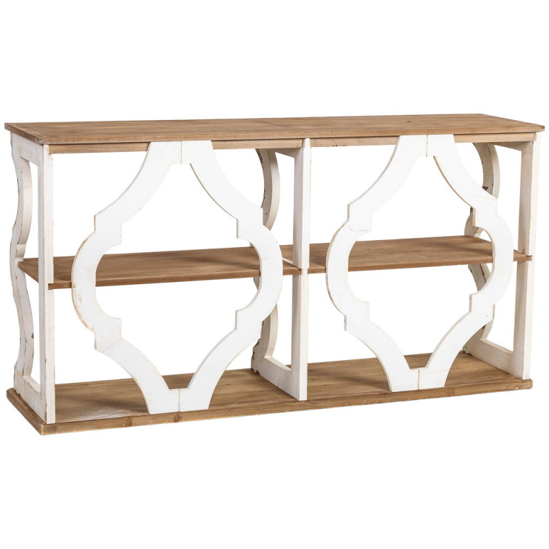 Bibliothèque basse bois de sapin blanc et naturel 163x42x85 cm Lazina  - 3