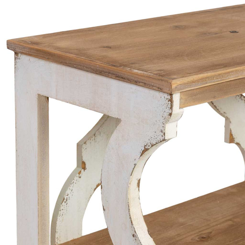 Bibliothèque basse bois de sapin blanc et naturel 163x42x85 cm Lazina  - 4
