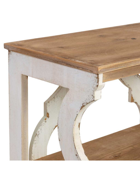 Bibliothèque basse bois de sapin blanc et naturel 163x42x85 cm Lazina  - 4
