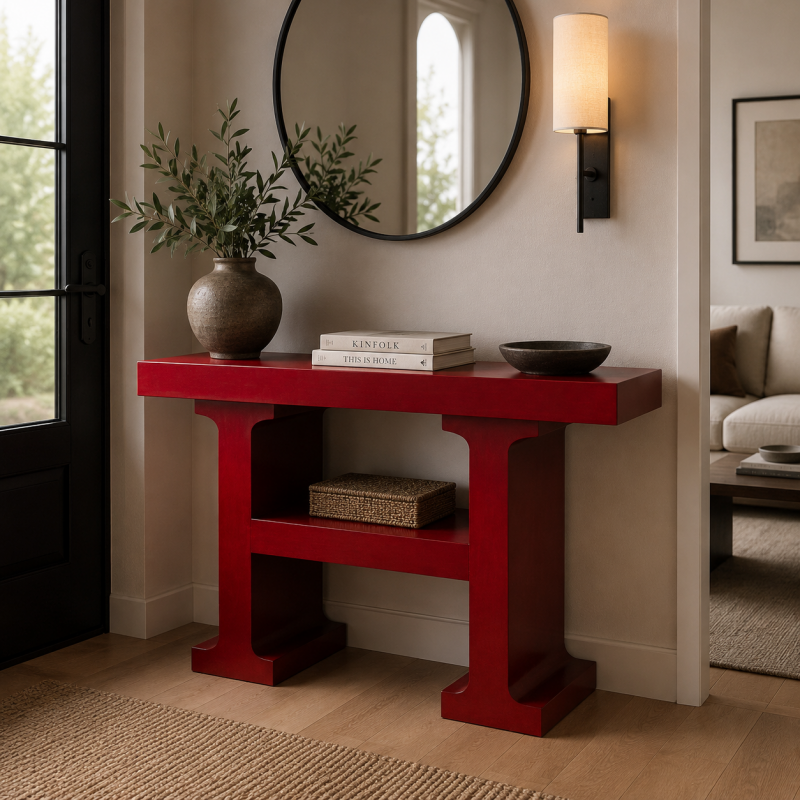 Console d’entrée rouge bordeaux laquée MDF 120x38x80 cm Nivira  - 2