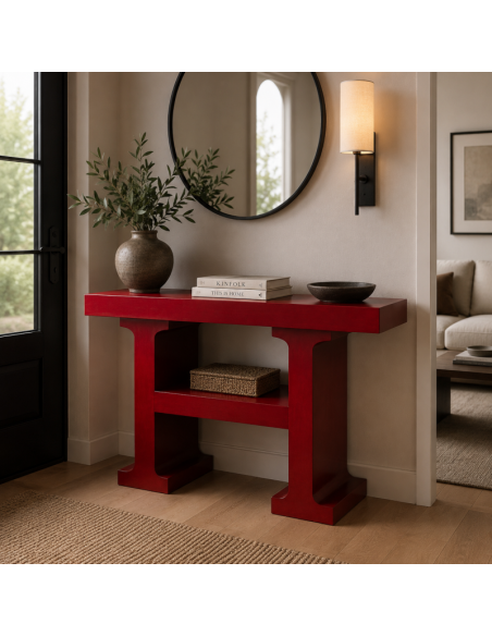 Console d’entrée rouge bordeaux laquée MDF 120x38x80 cm Nivira  - 2