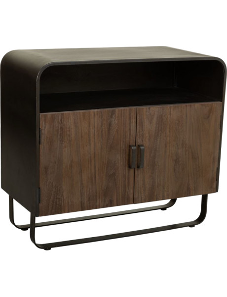 Buffet industriel 2 portes bois brun métal noir 90x44x80,5 cm Daecio  - 1