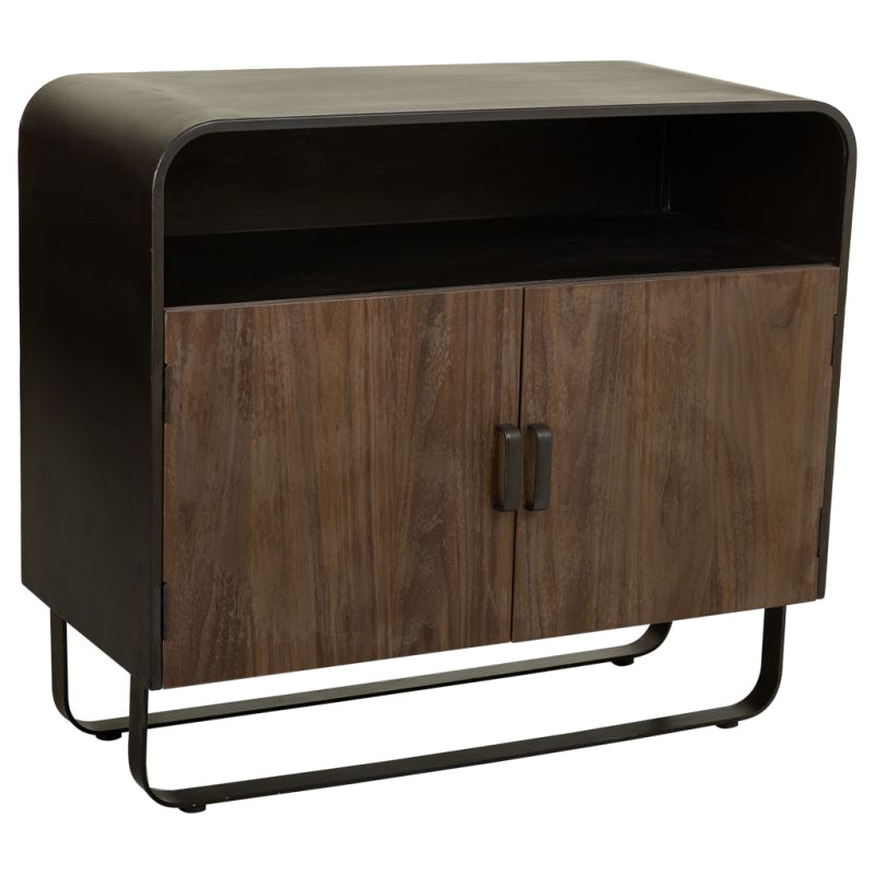 Buffet industriel 2 portes bois brun métal noir 90x44x80,5 cm Daecio  - 1