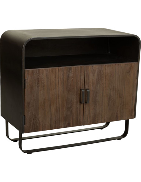 Buffet industriel 2 portes bois brun métal noir 90x44x80,5 cm Daecio  - 1