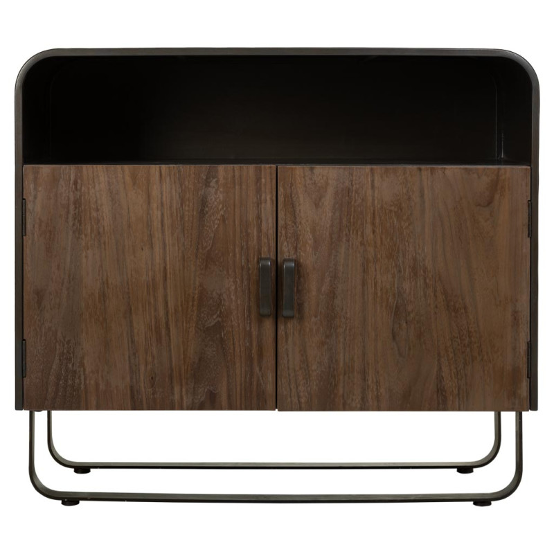 Buffet industriel 2 portes bois brun métal noir 90x44x80,5 cm Daecio  - 3