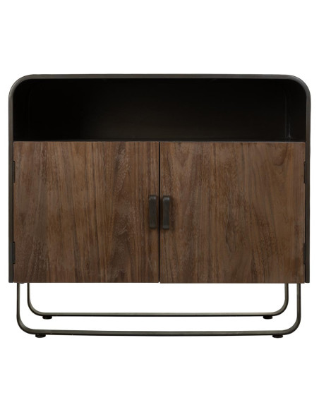 Buffet industriel 2 portes bois brun métal noir 90x44x80,5 cm Daecio  - 3