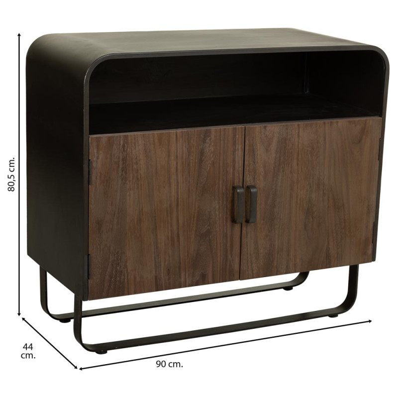 Buffet industriel 2 portes bois brun métal noir 90x44x80,5 cm Daecio  - 8