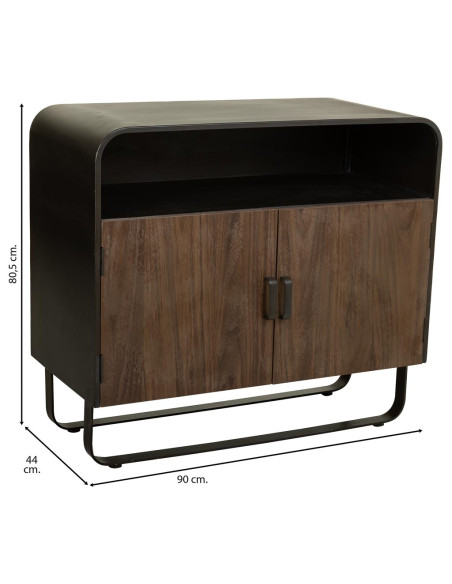 Buffet industriel 2 portes bois brun métal noir 90x44x80,5 cm Daecio  - 8