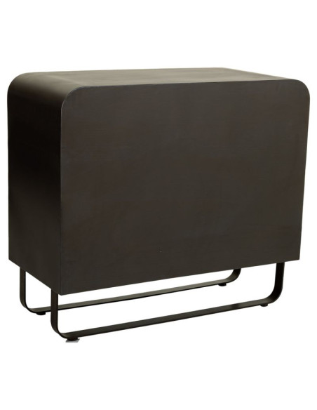 Buffet industriel 2 portes bois brun métal noir 90x44x80,5 cm Daecio  - 5