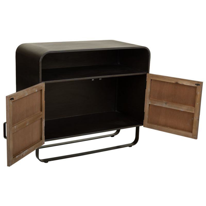 Buffet industriel 2 portes bois brun métal noir 90x44x80,5 cm Daecio  - 4