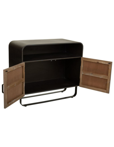 Buffet industriel 2 portes bois brun métal noir 90x44x80,5 cm Daecio  - 4