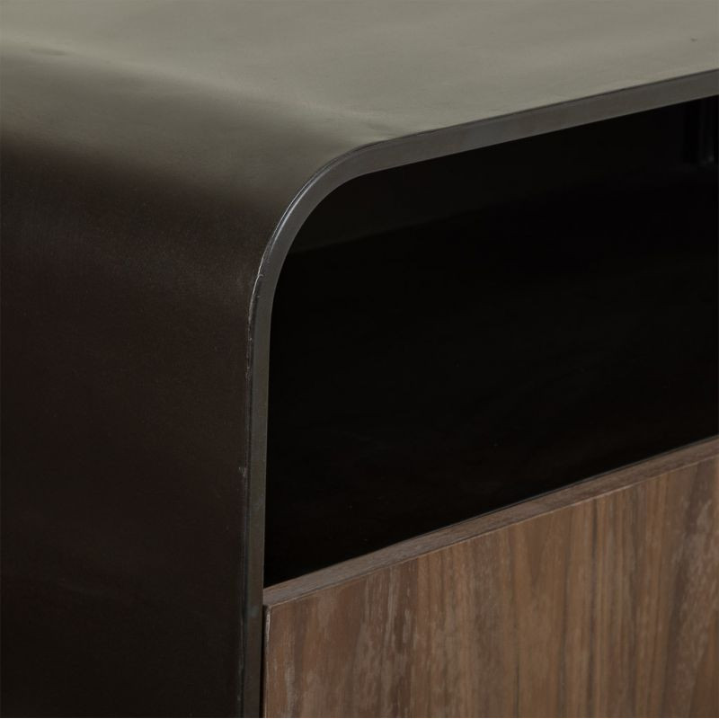 Buffet industriel 2 portes bois brun métal noir 90x44x80,5 cm Daecio  - 6