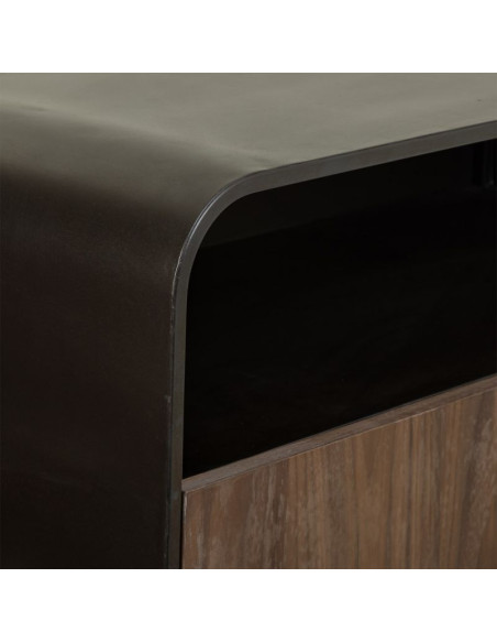 Buffet industriel 2 portes bois brun métal noir 90x44x80,5 cm Daecio  - 6