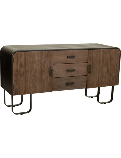Buffet industriel bois brun métal noir 145x47x76,5 cm Daecio  - 1