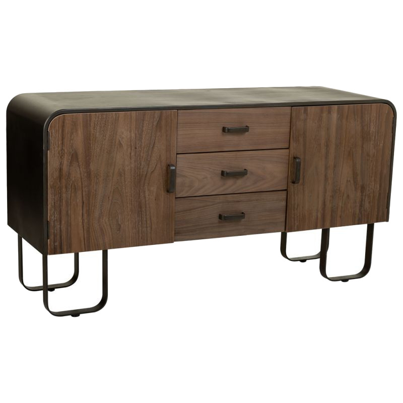 Buffet industriel bois brun métal noir 145x47x76,5 cm Daecio  - 1