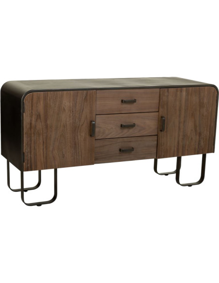 Buffet industriel bois brun métal noir 145x47x76,5 cm Daecio  - 1
