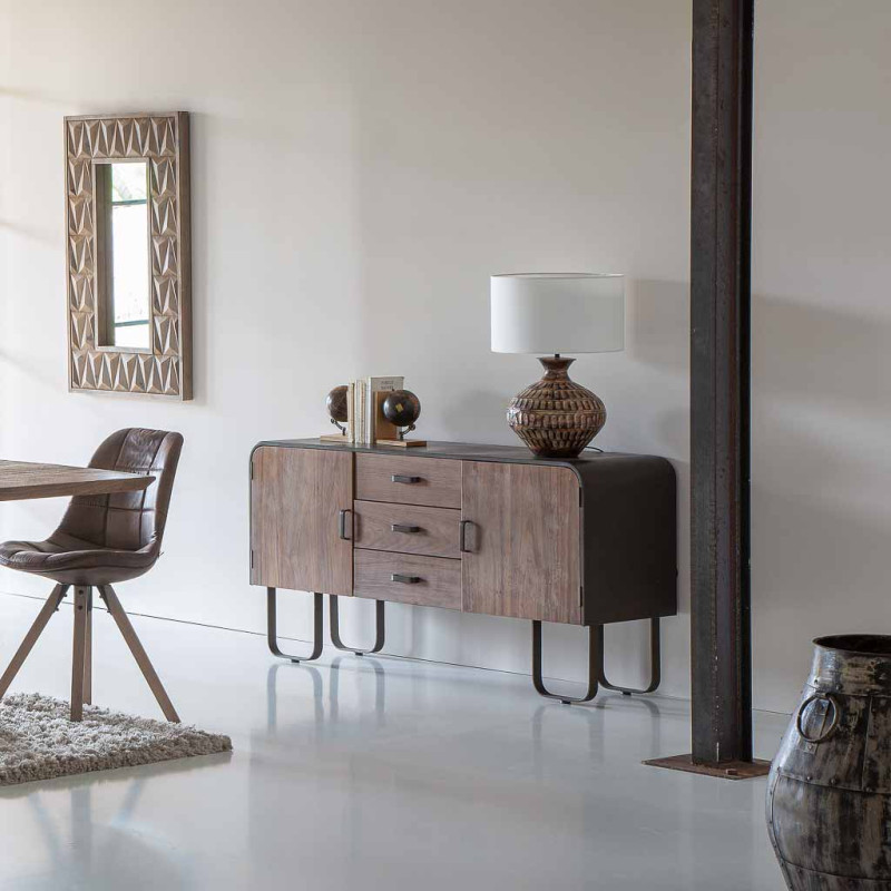 Buffet industriel bois brun métal noir 145x47x76,5 cm Daecio  - 2